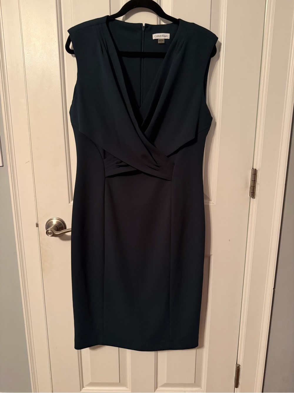 Calvin Klein Dark Green Draped V-Neck Sheath Dress Size 12